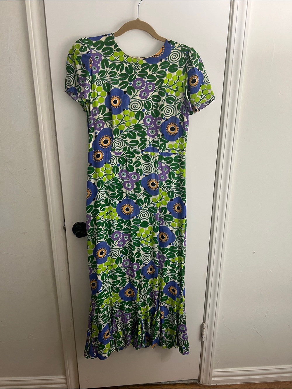 RHODE Green, Purple & Blue Floral Midi Dress